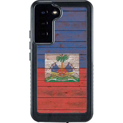 Haiti Flag Dark Wood Galaxy S24 Plus Waterproof Case